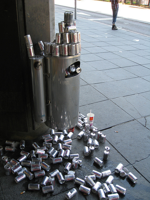 overflowing wastebasket